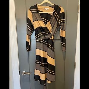 Jude Connally small black tan faux wrap dress